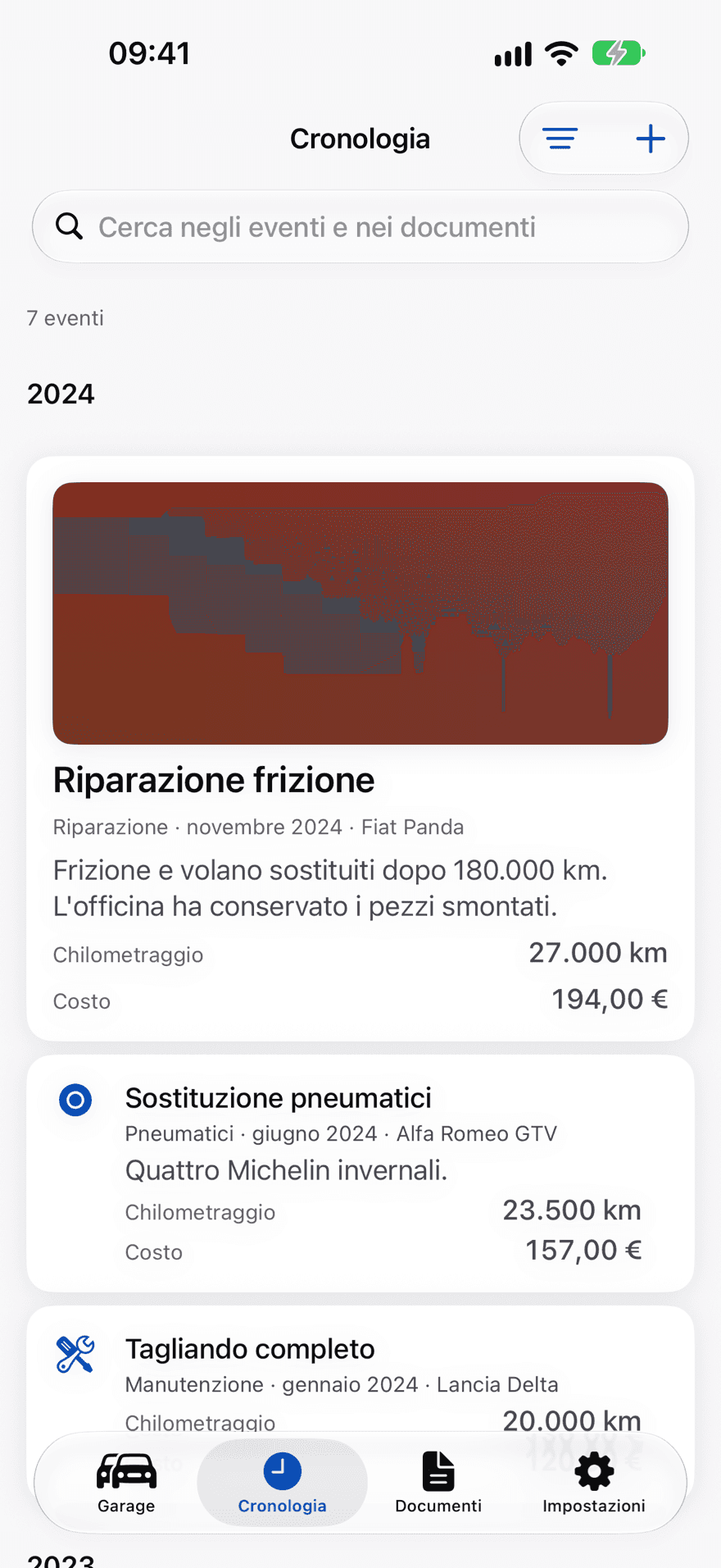 Cronologia e timeline della vettura